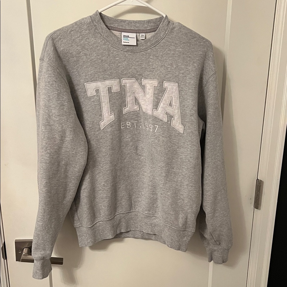 TNA logo cozy fleece perfect fit boyfriend crew